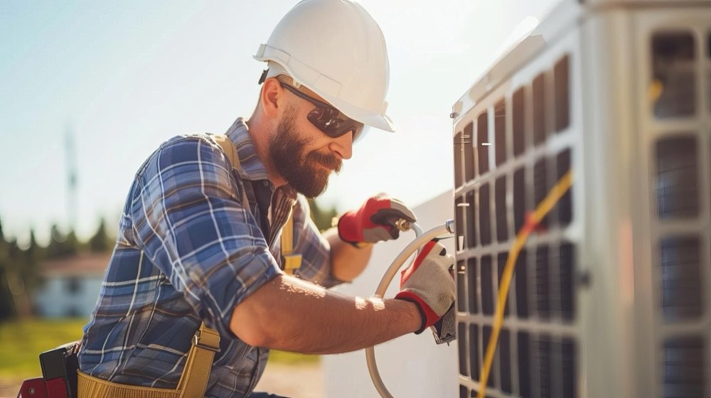HVAC technician servicing a unit